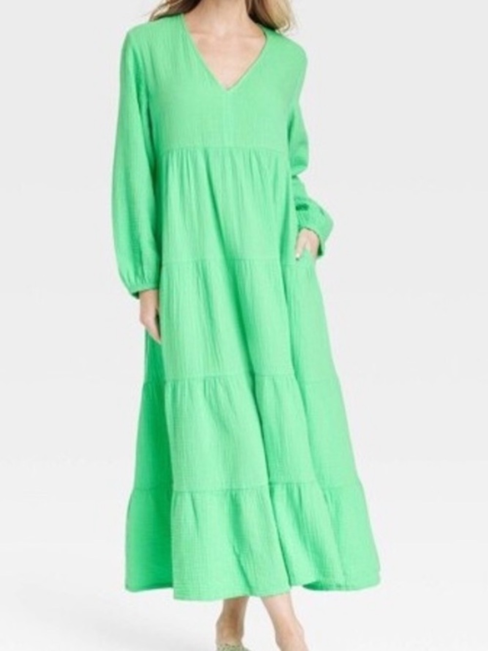 Universal Thread Bright Green V-Neck Tiered Maxi Dress XXL
